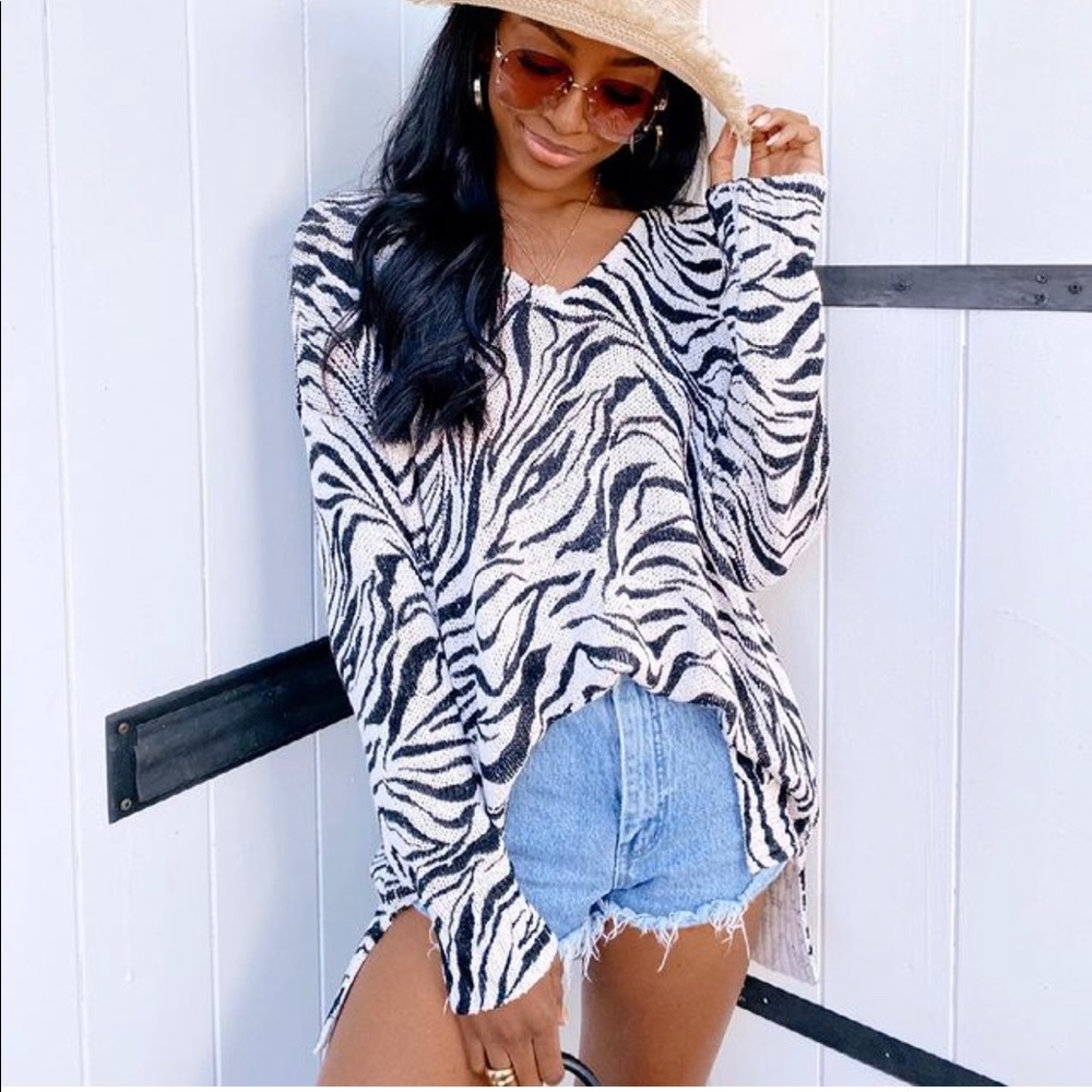Show Me Your MuMu Hug Me Sweater Coconut Zebra Knit